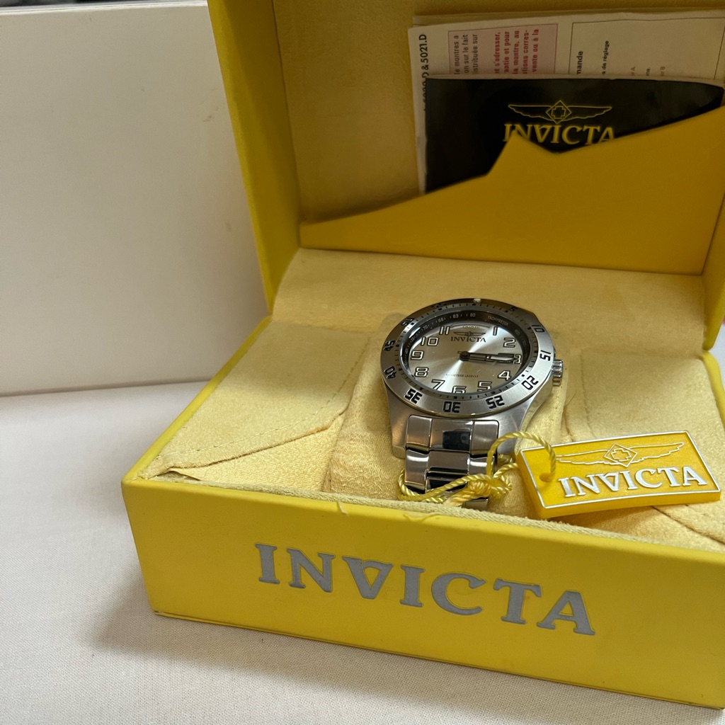 Invicta Silver Watch With Yellow Box